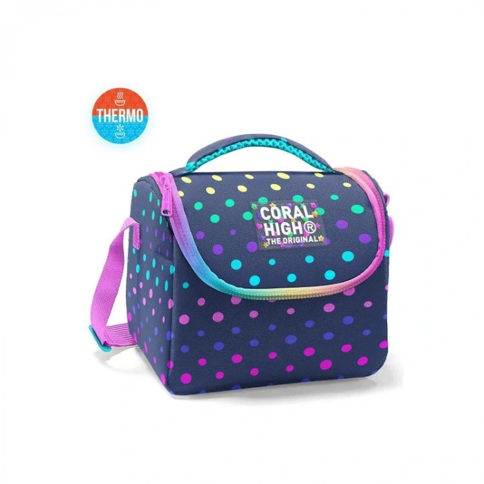 CORAL HIGH 22772 KIDS LACİVERT RENKLİ PUANTİYELİ DESENLİ THERMO BESLENME ÇANTASI