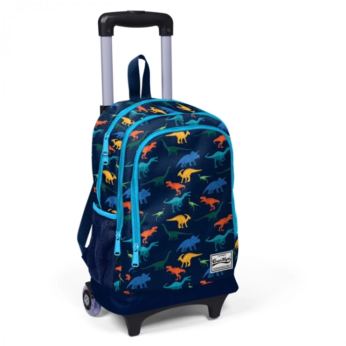 CORAL HIGH 23135 KIDS LACİVERT MAVİ DİNOZOR DESENLİ ÜÇ BÖLMELİ ÇEKÇEKLİ SIRT ÇANTASI