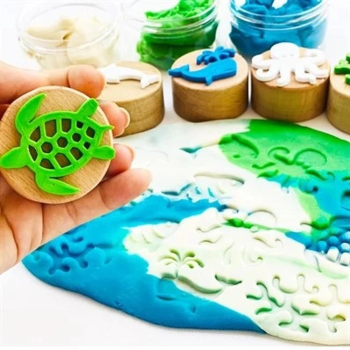 CHILDGEN - OYUN HAMURU AHŞAP DAMGA SETİ -  DENİZ CANLILARI SETİ 6LI