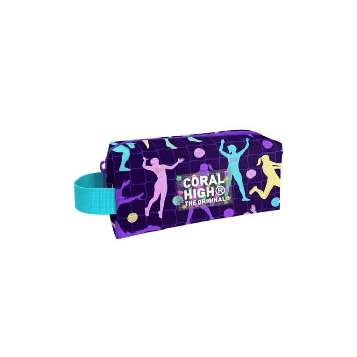 CORAL HIGH 22076 KIDS MOR VOLEYBOL DESENLİ TEK BÖLMELİ KALEM ÇANTASI