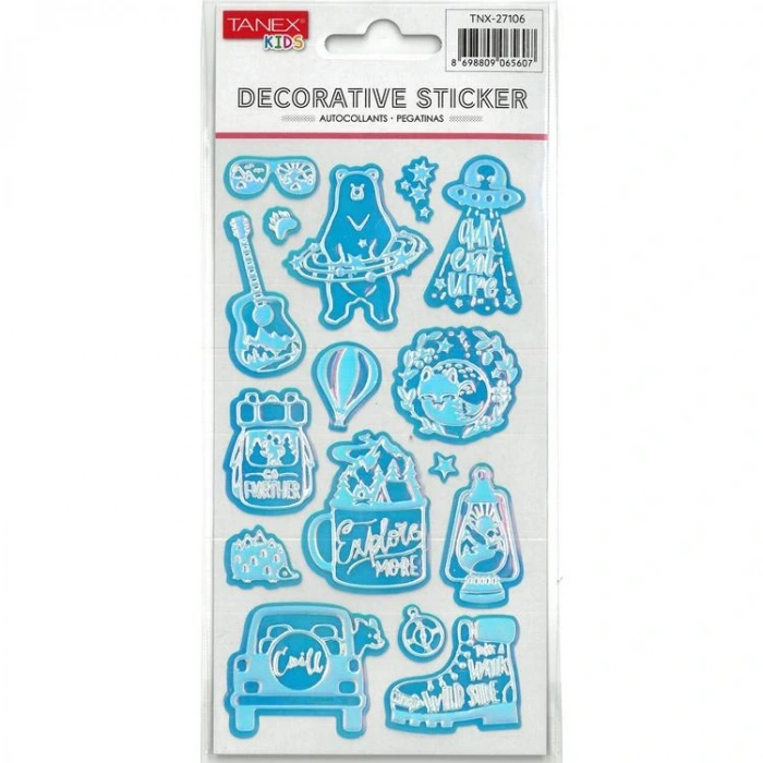 TANEX KIDS TNX-27106 DEKORATİF ETİKETLER - PUFFY PARLAK UZAYLI AYI VE FİGÜR SERİSİ STICKER