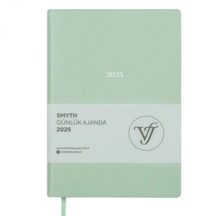 VICTORIAS JOURNALS 124-1478 14X20,5  SMYTH GÜMÜŞ YALDIZ KENARLI GÜNLÜK AJANDA A5 - SU YEŞİLİ