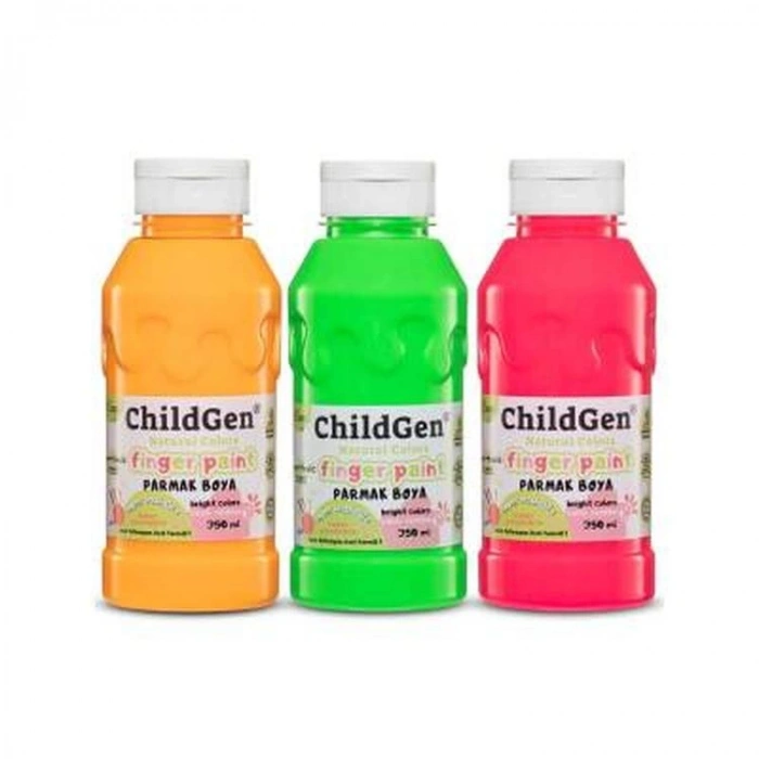 CHILDGEN NATUREL COLORS - PARMAK BOYASI CANLI NEON RENKLER 3LÜ SET 350ML  YEŞİL-TURUNCU-PEMBE