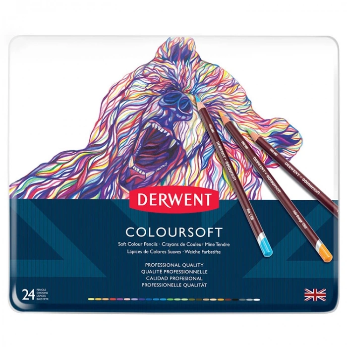 DERWENT COLOURSOFT - KURUBOYA KALEM SETİ 24 RENK TENEKE KUTU