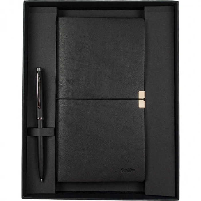 SCRIKSS SD700-C1 TOLEDO PREMIUM C7 SİYAH DEFTER & 108 PRESTIGE MAT SİYAH TÜKENMEZ KALEM SET