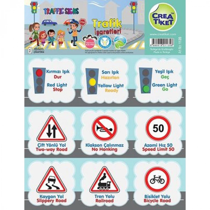 CREA ETİKET  - İNGİLİZCE TÜRKÇE TRAFİK İŞARETLERİ 1135