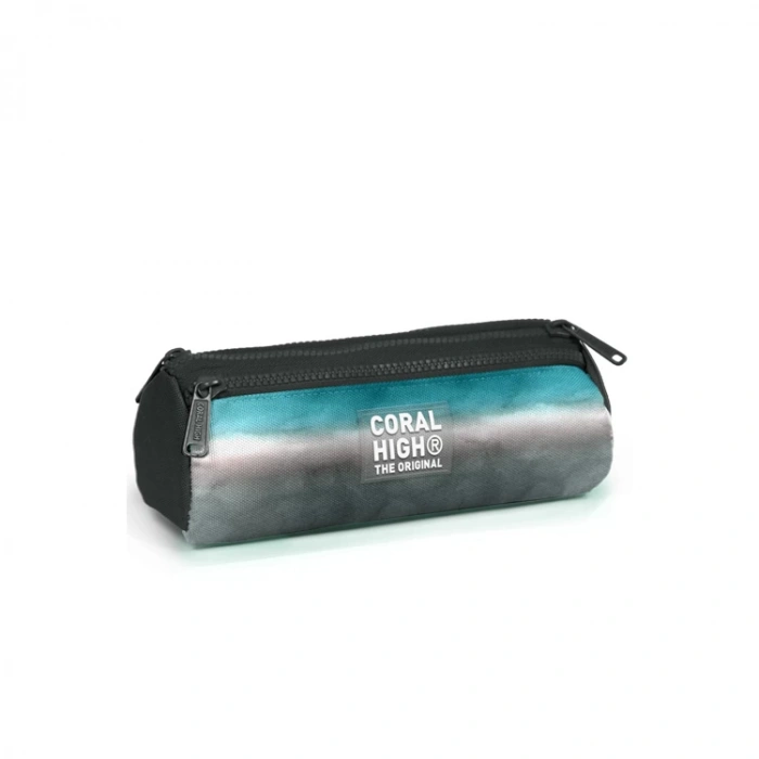 CORAL HIGH 22068 KIDS TURKUAZ GRİ BATİK DESENLİ ÜÇ BÖLMELİ KALEM ÇANTASI