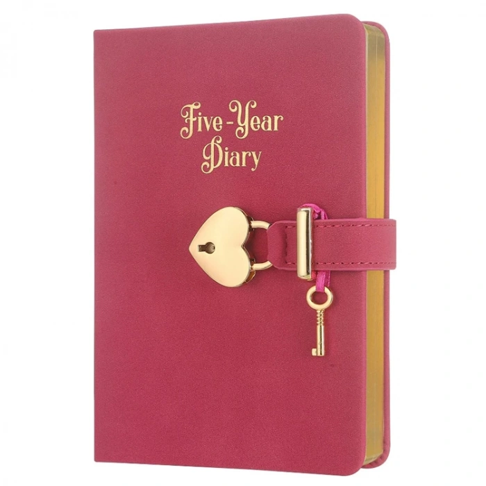 VICTORIAS JOURNALS 5520 HUSH HUSH KİLİTLİ TARİHSİZ 5 YILLIK AJANDA 11.3x16.3 ÇİZGİLİ DEFTER FUŞYA