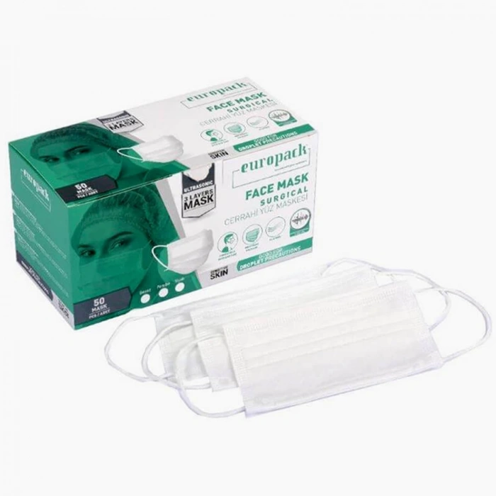 EUROPACK ULTRASONİC TELLİ YÜZ MASKESİ 50li