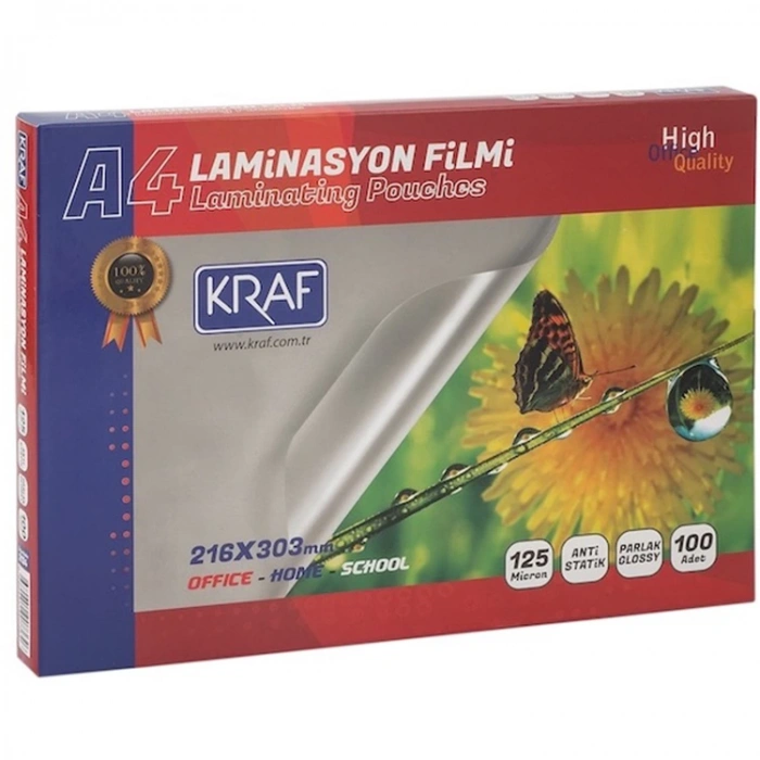 KRAF LAMİNASYON FİLMİ PARLAK A4 125 MİC 100LÜ 2124