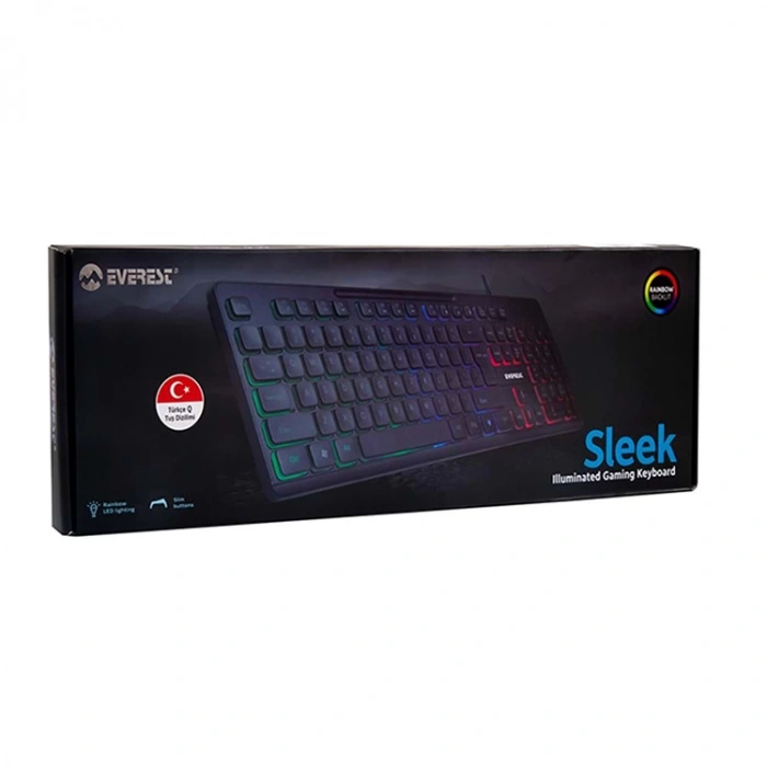 EVEREST KB-120 SLEEK GÖKKUŞAĞI AYDINLATMALI USB Q KABLOLU OYUNCU KLAVYE SİYAH