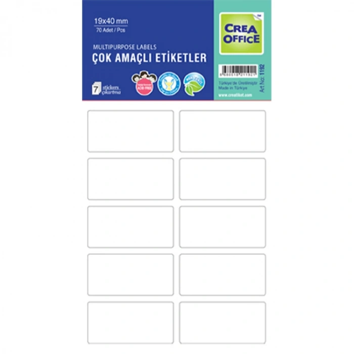 CREA OFC- 1192 19x40 BEYAZ OFİS ETİKETİ 7Lİ (70)