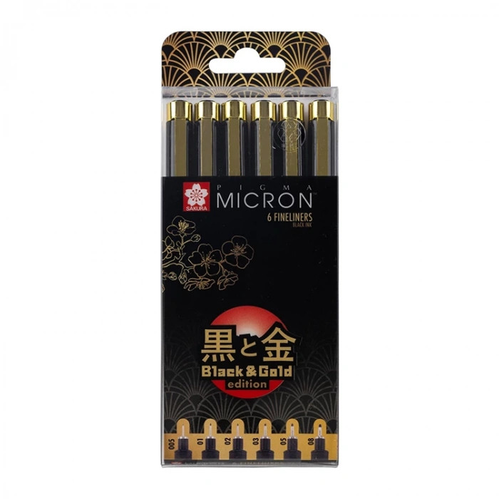 SAKURA PIGMA MICRON BLACK & GOLD TEKNİK ÇİZİM KALEM SETİ 6LI