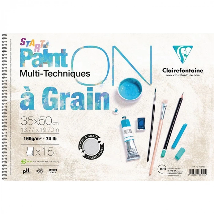 ESMO PD 966450 CLAIREFONTAINE PAINT-ON A GRAIN START 35x50cm SPİRALLİ ÇOK AMAÇLI ÇİZİM BLOK 160gr 15yp