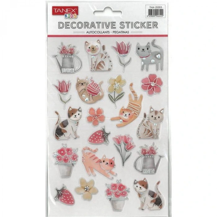 TANEX KIDS TNX-25353 DEKORATİF ETİKETLER - PUFFY SEVİMLİ KEDİ SERİSİ STICKER - TEKLİ
