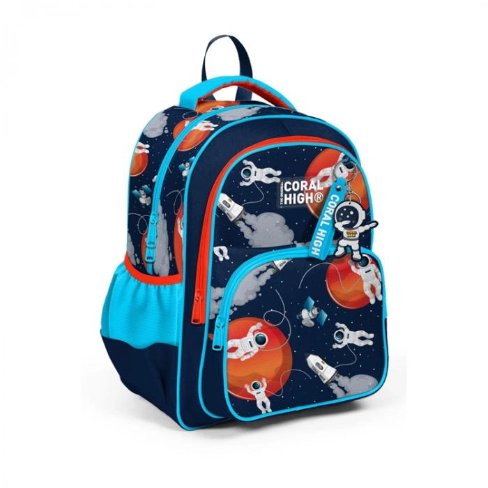 CORAL HIGH 23660 KIDS LACİVERT ASTRONOT DESENLİ ÜÇ BÖLMELİ SIRT ÇANTASI
