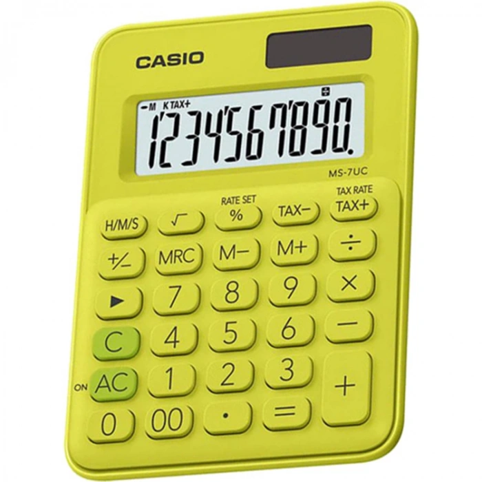 CASIO MS-7UC 10 HANEAÇIK YEŞİL MASAÜSTÜ HESAP MAKİNESİ