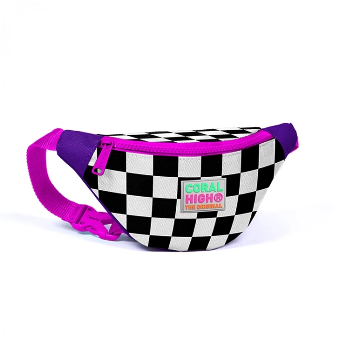 CORAL HIGH 22402 KİDS MOR DAMA DESENLİ TEK BÖLMELİ BEL ÇANTASI