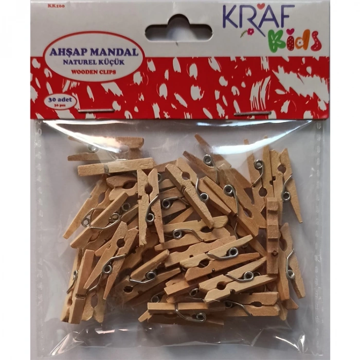 KRAF KIDS KK160 AHŞAP MANDAL KÜÇÜK 2,5 CM 30 LU NATUREL