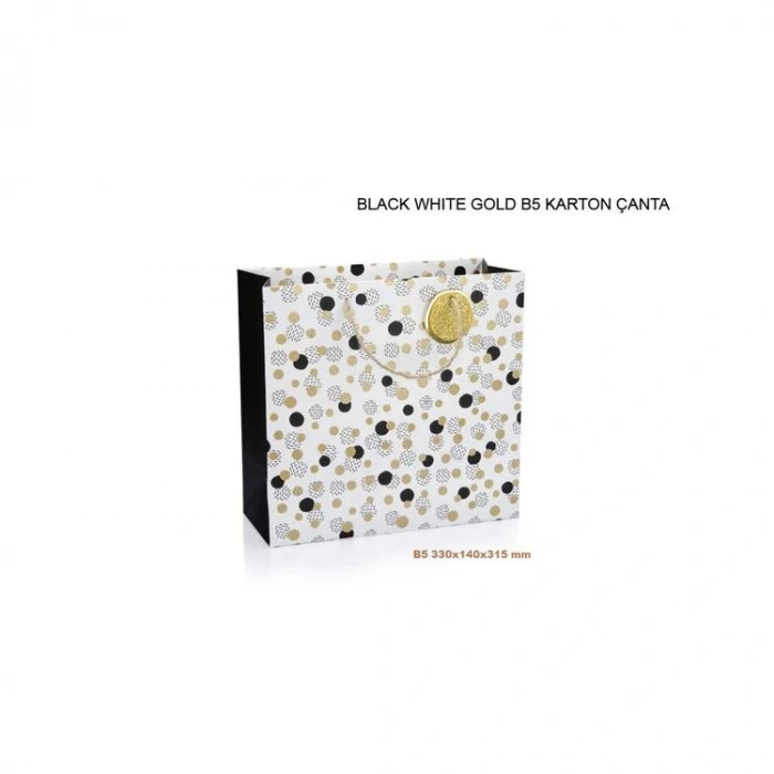 GIPTA B5 BLACK WHITE GOLD HEDİYELİK KARTON ÇANTA BG6887 - TEKLİ