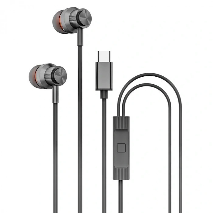 HYTECH HY-XBK56 TYPEC TELEFON UYUMLU METAL SİYAH KULAK İÇİ MİKROFONLU KULAKLIK