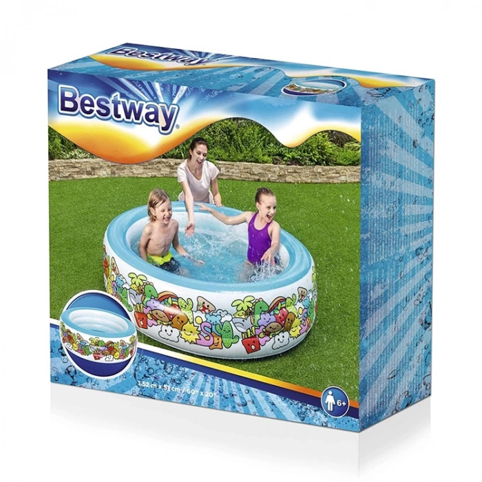 BESTWAY BW51121 ŞİŞME TABAN 3 HALKALI YUVARLAK JUMBO DESENLİ ÇOCUK HAVUZU 152x51cm KUTULU