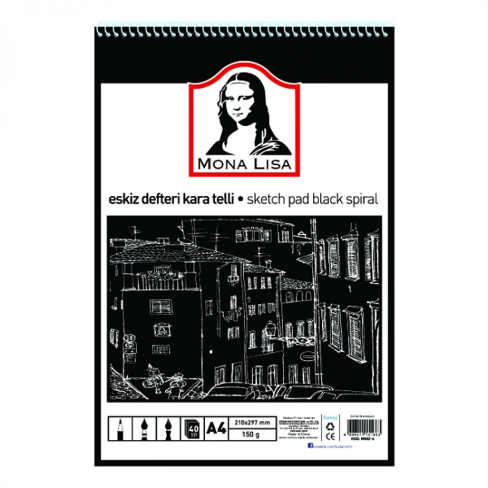 MONA LISA MN02-4 ESKİZ DEFTERİ KARA TELLİ A4 150G 40 YP