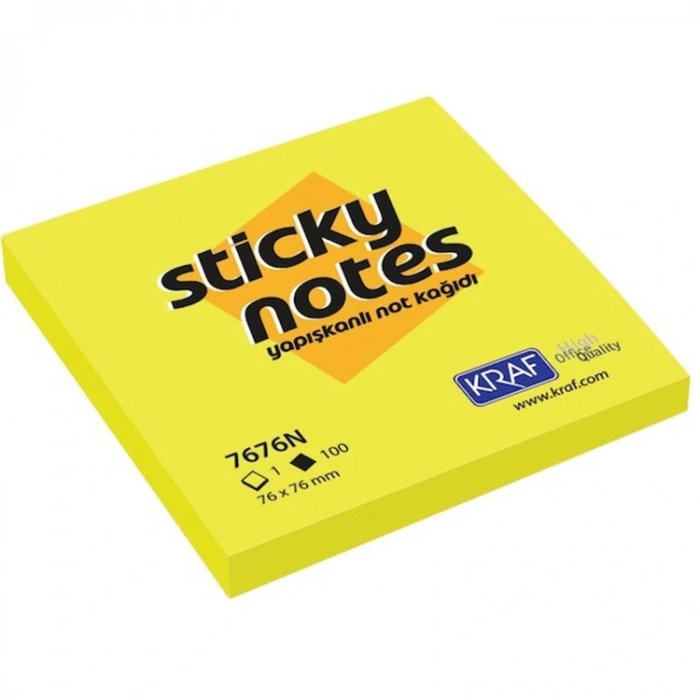 KRAF 7676N-Y YAPIŞKANLI NOT KAĞIDI 76X76 NEON SARI