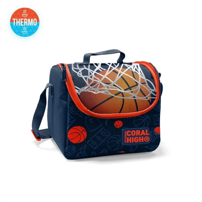 CORAL HIGH 22765 KİDS LACİVERT TURUNCU BASKETBOL DESENLİ THERMO BESLENME ÇANTASI
