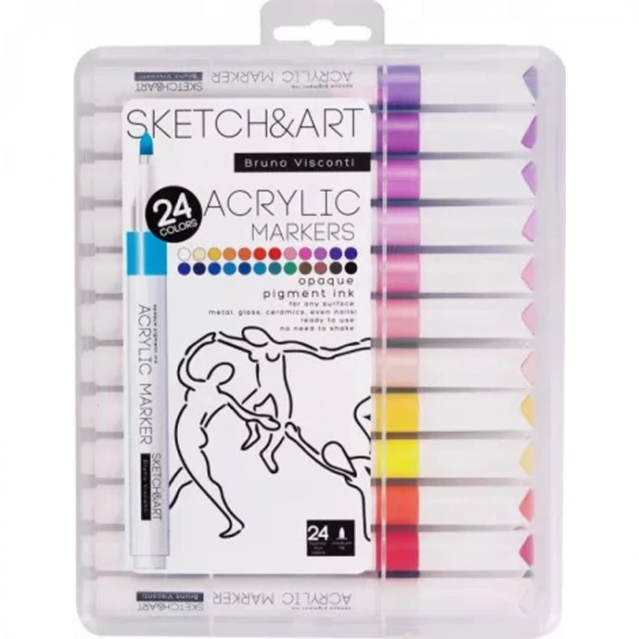 BRUNO VISCONTI 22-0127 SKETCH & ART AKRİLİK MARKER KALEM PLASTİK KUTULU 24 RENK
