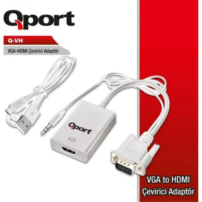 QPORT Q-VH VGA TO HDMI ÇEVİRİCİ ADAPTÖR(SES KABLOLU)