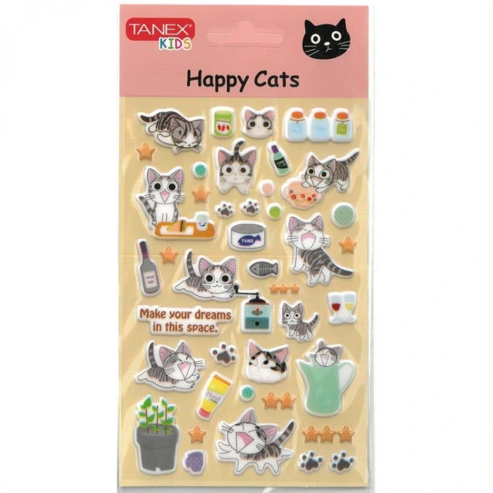 TANEX KIDS TNX-25147 DEKORATİF ETİKETLER - PUFFY SEMPATİK KEDİ-7 SERİSİ STICKER - TEKLİ