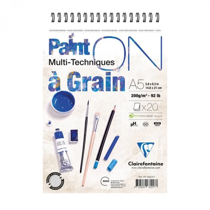 ESMO CLAIREFONTAINE PAINT-ON A GRAIN A5 ÜSTTEN SPİRALLİ ÇOK AMAÇLI ÇİZİM BLOK 200gr 20yp