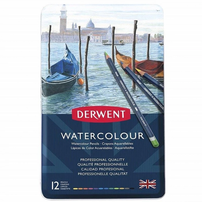 DERWENT WATERCOLOUR - SULUBOYA KALEMİ 12 RENK TENEKE KUTU