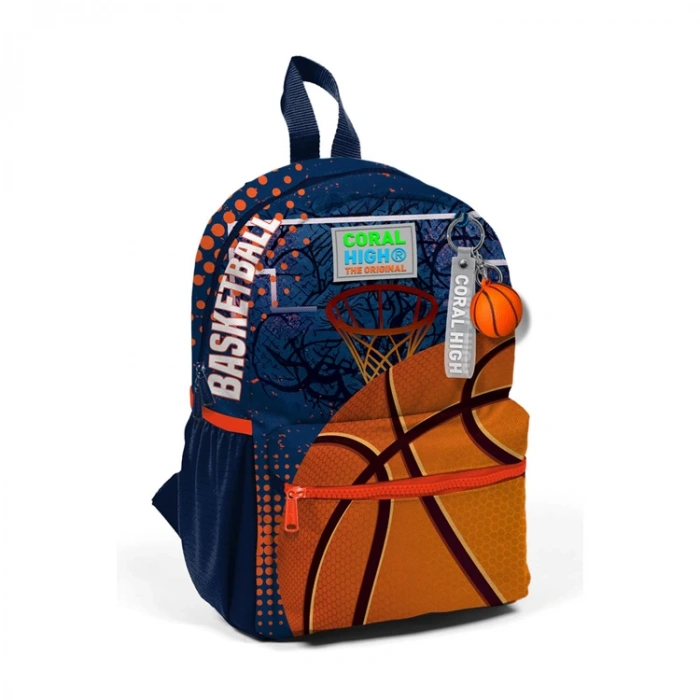 CORAL HIGH 23566 KIDS TURUNCU LACİVERT BASKETBOL DESENLİ İKİ BÖLMELİ MİNİK YUVA SIRT ÇANTASI
