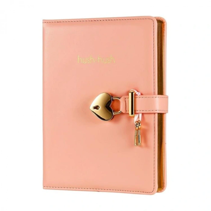 VICTORIAS JOURNALS 124-1107 HUSH HUSH HEART PASTEL KUTULU KİLİTLİ 13x18cm 80gr.160YP.ÇİZGİLİ DEFTER PASTEL PEMBE