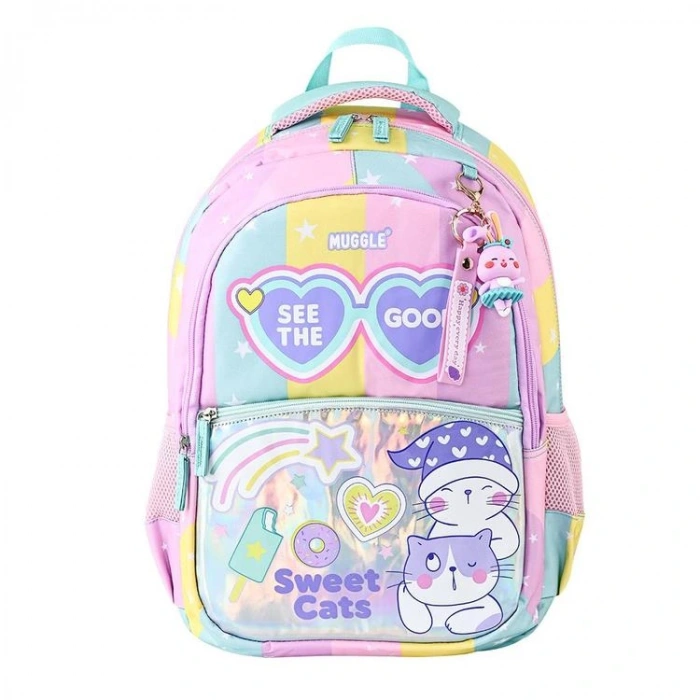 MUGGLE MU-5735 SWEET CATS HOLOGRAM 3 GÖZLÜ SIRT ÇANTASI SU YEŞİLİ