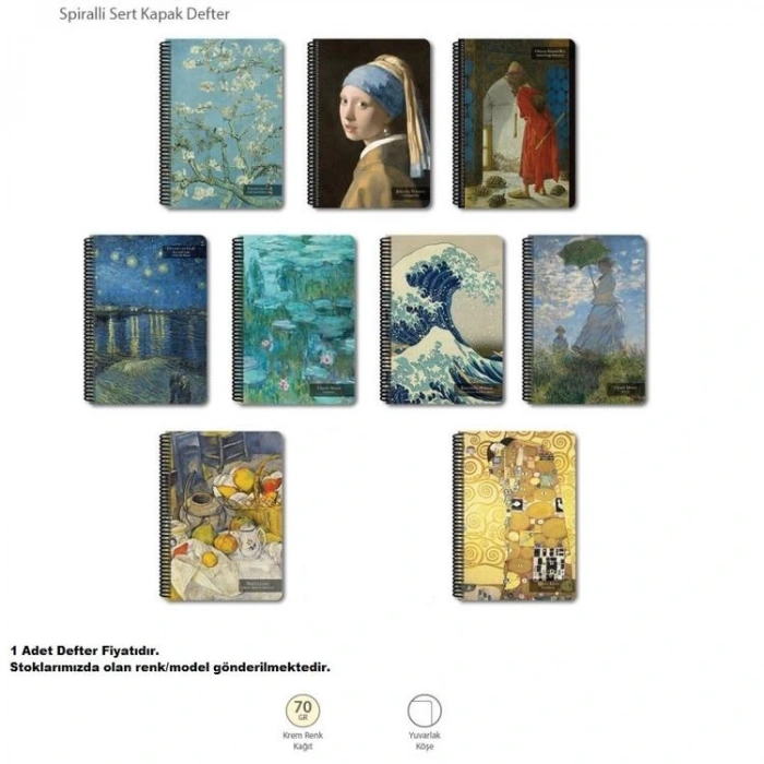 PAPİRÜS  TUVAL SERT KAPAK SPİRALLİ 14X19 100YP. ÇİZGİLİ DEFTER