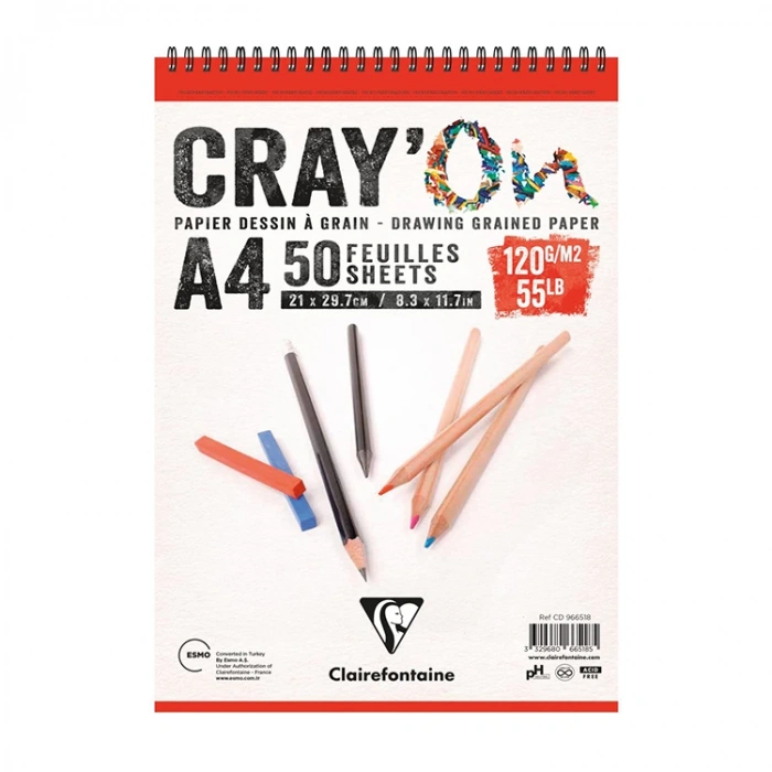 ESMO CD 966518 CLAIREFONTAINE CRYON A4 ÜSTTEN SPİRALLİ ÇOK AMAÇLI ÇİZİM BLOK 120gr 50yp
