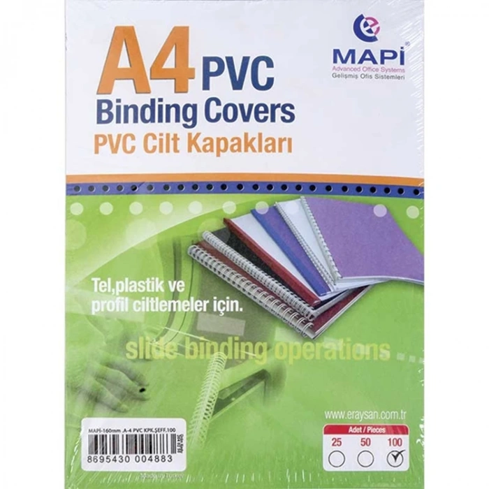 MAPİ PVC A4 160MİC. ŞEFFAF CİLT KAPAĞI 100LÜ - 2040250