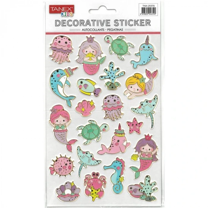 TANEX KIDS TNX-25370 DEKORATİF ETİKETLER - PUFFY YALDIZLI DENİZ KIZI SERİSİ STICKER - TEKLİ