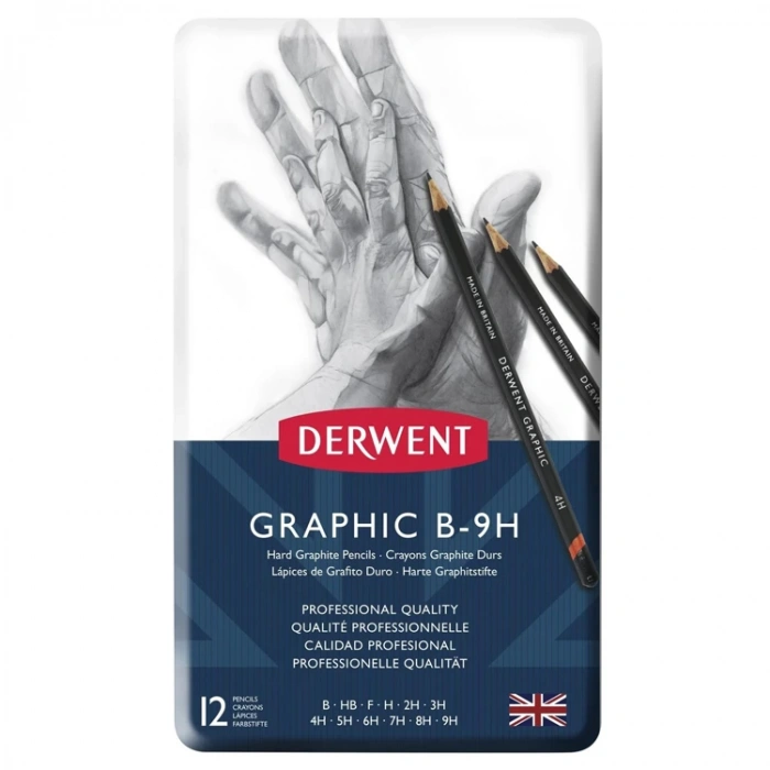 DERWENT GRAPHIC PENCIL HARD - DERECELİ KALEM SETİ12 li TENEKE KUTU