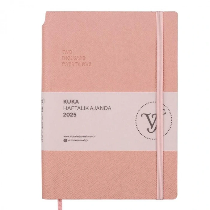 VICTORIAS JOURNALS 124-1435 14X20,5 KUKA HAFTALIK AJANDA A5 - PUDRA PEMBE