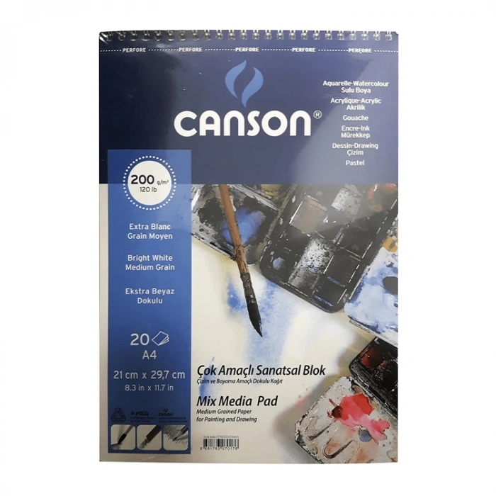 CANSON FINFACE ÇOK AMAÇLI ÜSTTEN SPİRALLİ A4 21X29.7 RESİM DEFTERİ DOKULU 200 GR 20YP