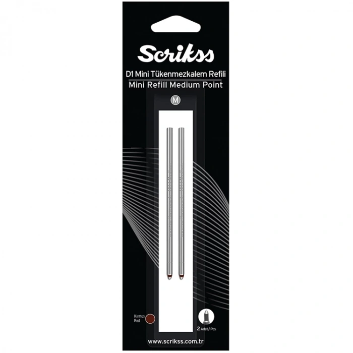 SCRIKSS D1 TÜKENMEZ KALEM MEDIUM KISA REFİL KIRMIZI 2Lİ BLISTER
