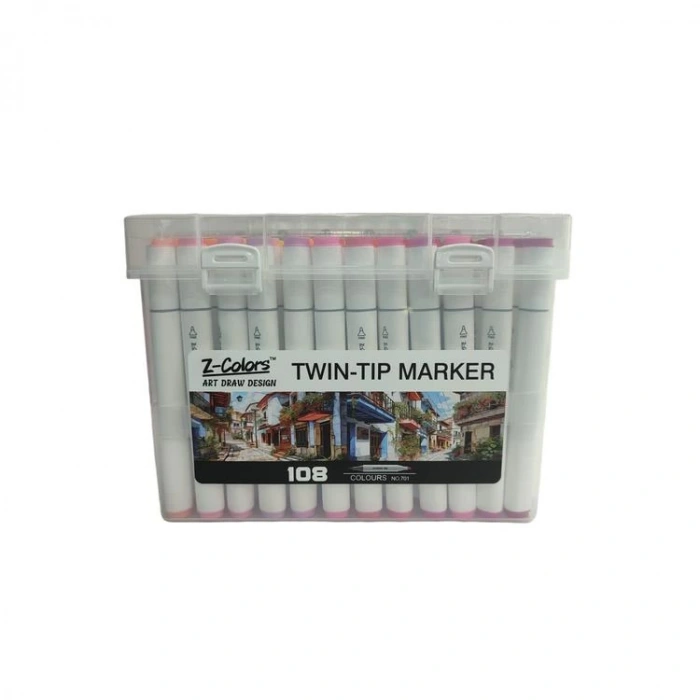 TMN 593081 Z-COLORS ART DRAW DESING ÇİFT UÇLU MARKER SAPLI PVC KUTU 108 RENK