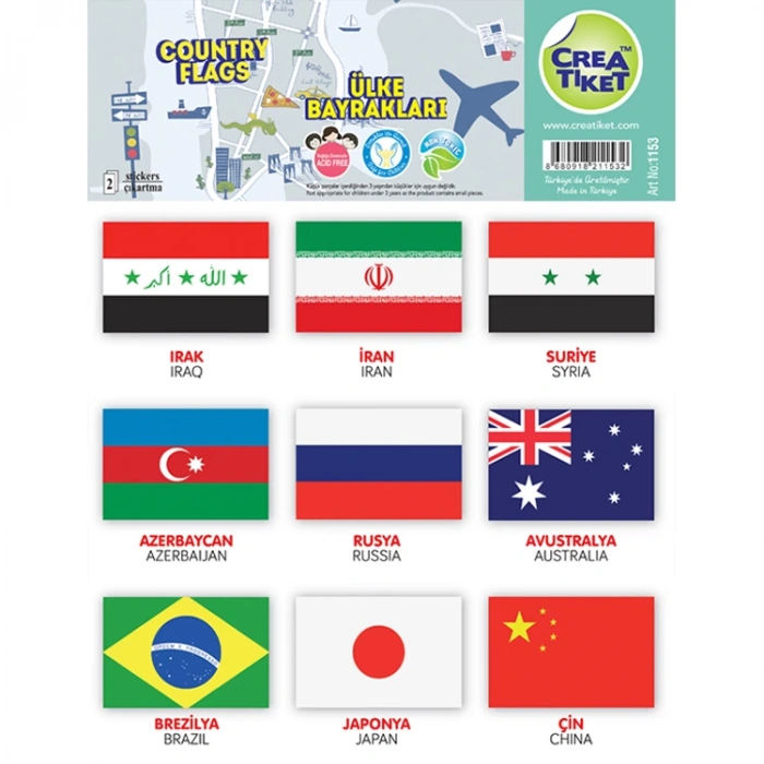 CREA ETİKET  - İNGİLİZCE  TÜRKÇE ÜLKE BAYRAKLARI 1153