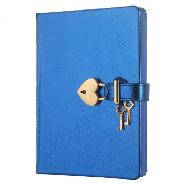 VICTORIAS JOURNALS 4402 13x18cm 80gr.160YP. HUSH-HUSH KUTULU KİLİTLİ ÇİZGİSİZ DEFTER METALİK MAVİ