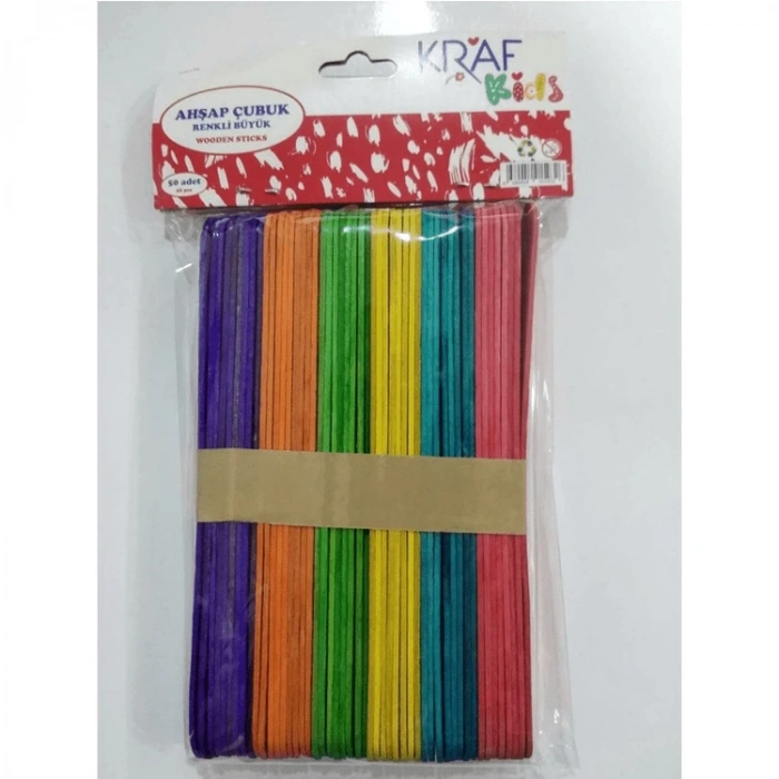 KRAF KIDS KK176 AHŞAP BÜYÜK BOY RENKLİ ÇUBUK 50Lİ