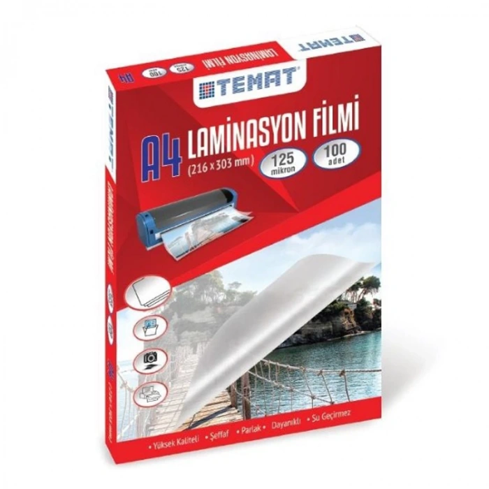 TEMAT LAMİNASYON FİLMİ A4 (216x303) 125 MİC 100LÜ